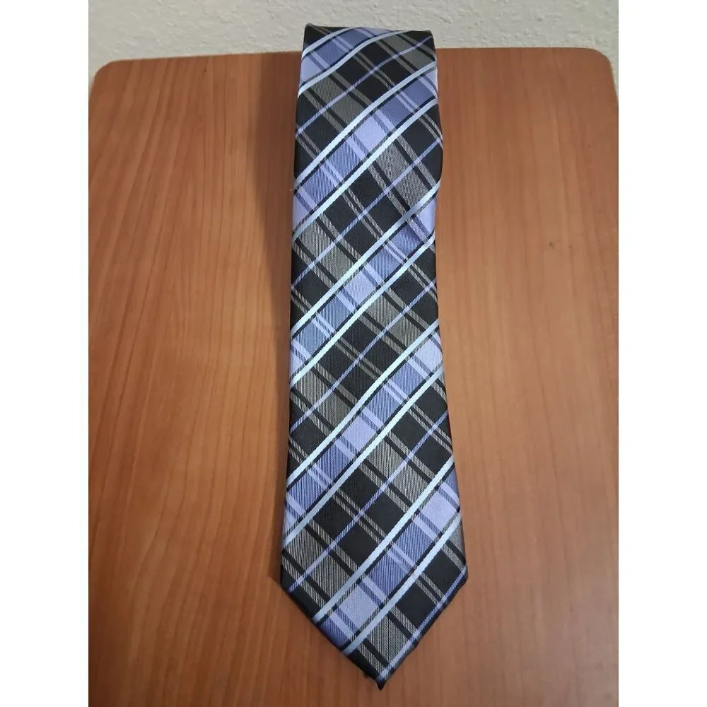 Alexander Julian Colours Tie Plaid Stripe Business Casual Blue Black Mens 61